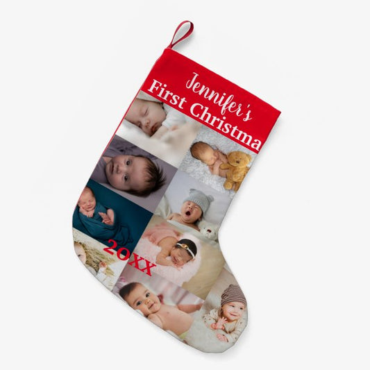 Baby's First Christmas Custom Photo Collage Name Small Christmas Stocking