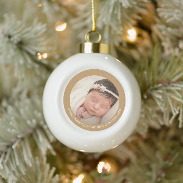 Baby's First Christmas Elegant Photo Ceramic Ball Christmas Ornament