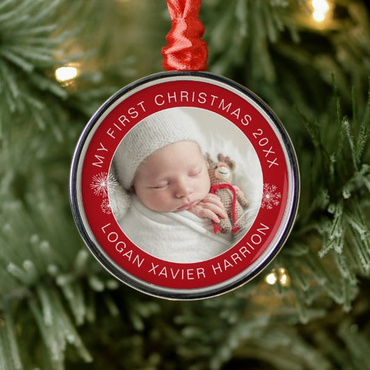 Baby's First Christmas Keepsake Photo Metal Ornament