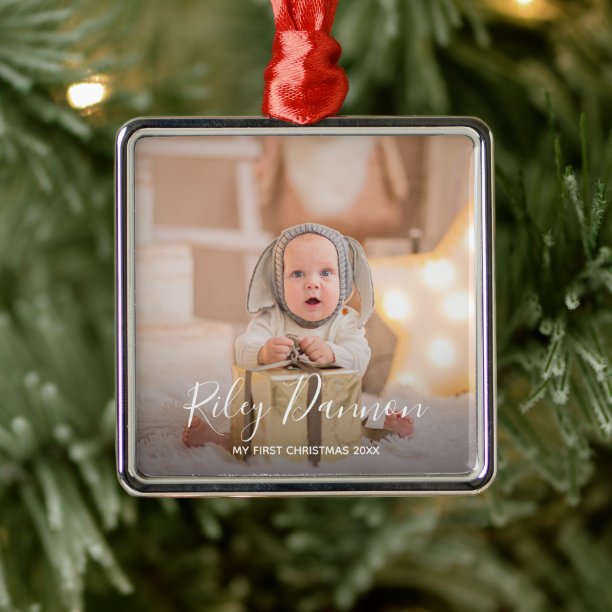 Baby's First Christmas Photo Metal Ornament