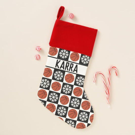 Basketball Christmas Pattern Custom Player Name Stocking