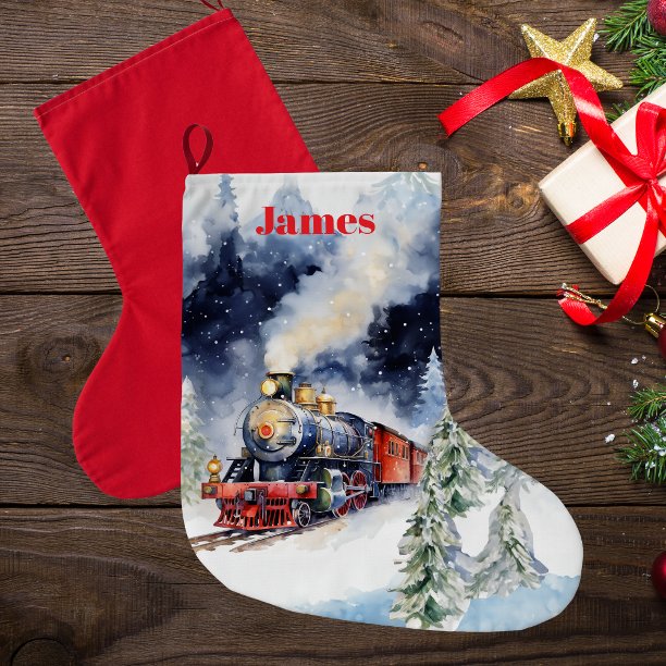 Beautiful Christmas Train Stocking - Personalized