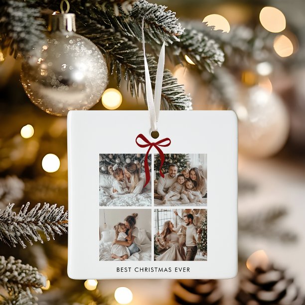 Best Christmas Ever Photo Collage Family Gift Ceramic Ornament