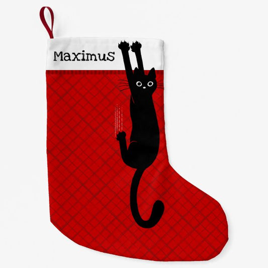 Black Cat Holding On Funny Christmas Stocking