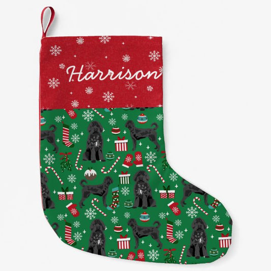 Black Labradoodle Dog custom name Small Christmas Stocking