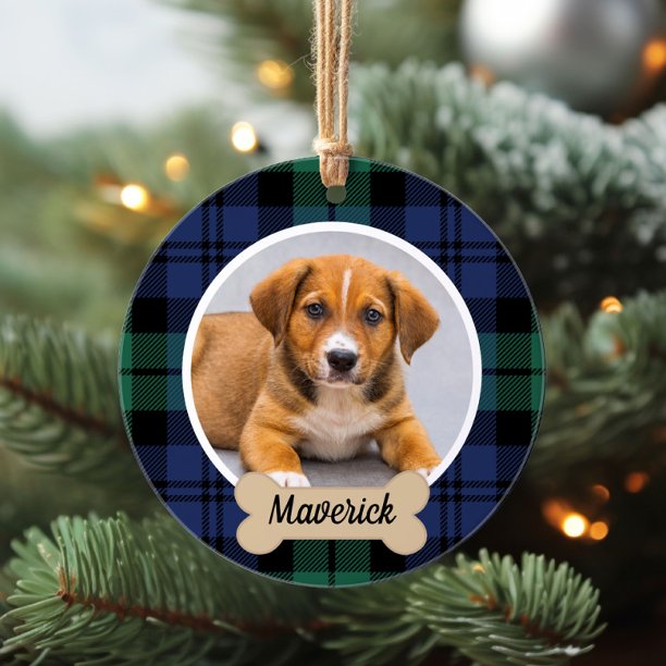 Black Watch Tartan Plaid Christmas Dog Photo Ornament