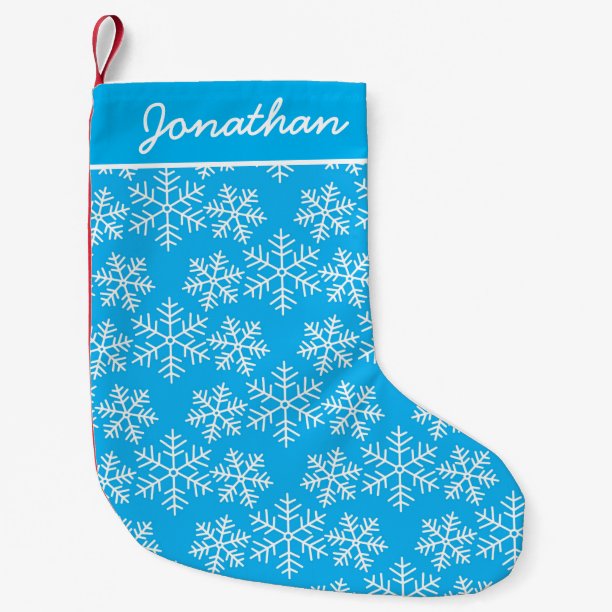 Blue and White Snowflakes Christmas Personalized Small Christmas Stocking