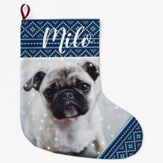 Blue Christmas Personalized Pet Picture Stocking