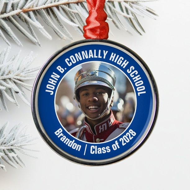 Blue Marching Band Photo High School Christmas Metal Ornament