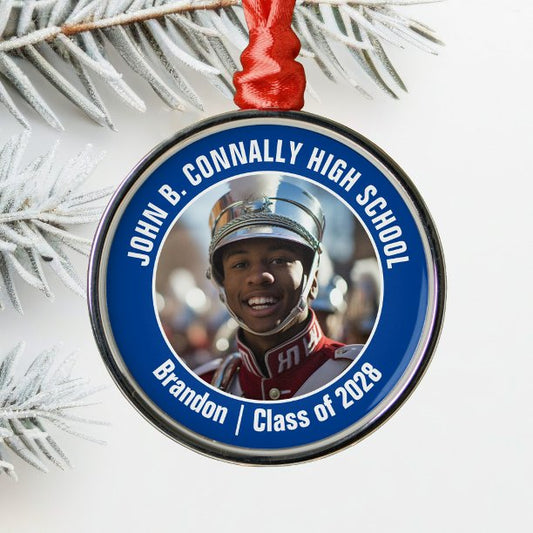 Blue Marching Band Photo High School Christmas Metal Ornament