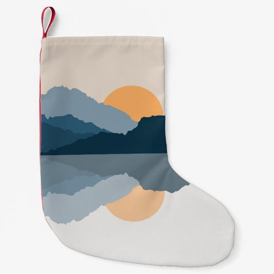 Blue mountains reflected in the lake small christmas stocking
