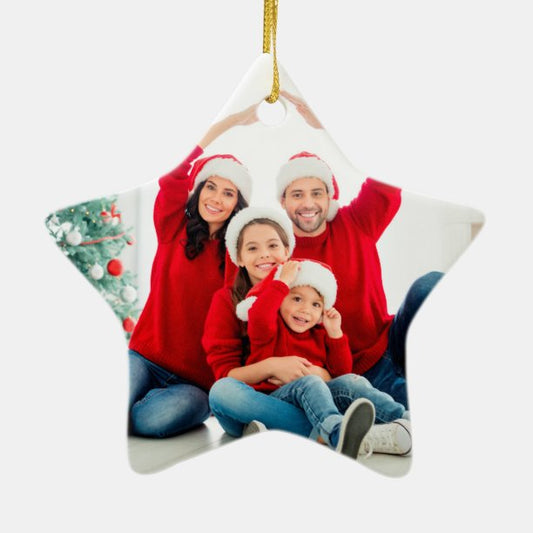 Bright 1 photo green fun modern Christmas family Ceramic Ornament