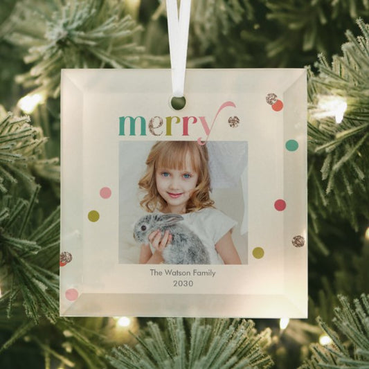 Bright and Merry Custom Photo Christmas Ornament