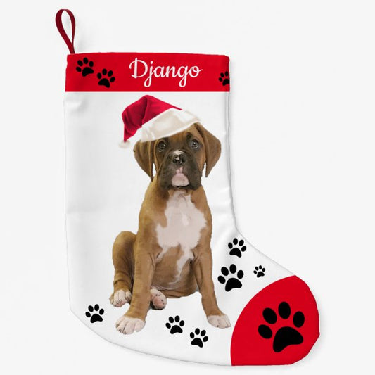 Brindle Boxer Dog, Santa Dog Small Christmas Stocking