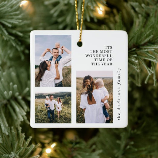 budget Most wonderful time christmas multi photo Ceramic Ornament