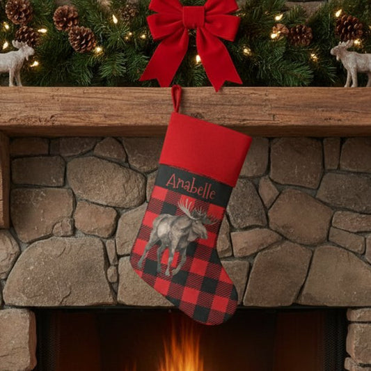 Buffalo Plaid Moose Personalized Christmas Stocking