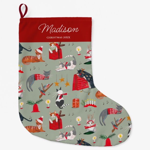 Cats retro Christmas Holiday Stocking