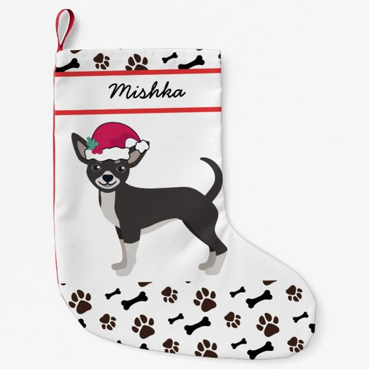 Chihuahua Dog Christmas With Custom Dog Name Small Christmas Stocking
