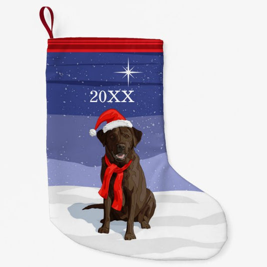 Chocolate Labrador Retriever Santa Hat & Scarf Small Christmas Stocking
