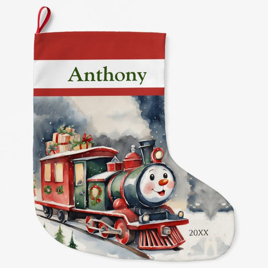 Choo Choo Xmas Train Boys Large Christmas Stocking