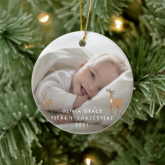 Christmas 1 photo baby details deer ceramic ornament