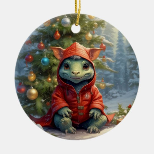 Christmas Baby Dragon Ceramic Ornament