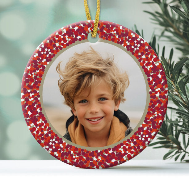Christmas Berry Wreath Double-Sided 2 Photo Ceramic Ornament