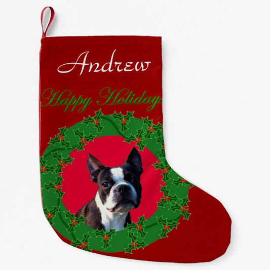 Christmas Boston Terrier dog stocking