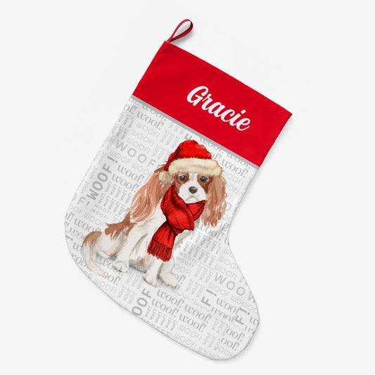 Christmas Cavalier King Charles with Dog's Name Large Christmas Stocking