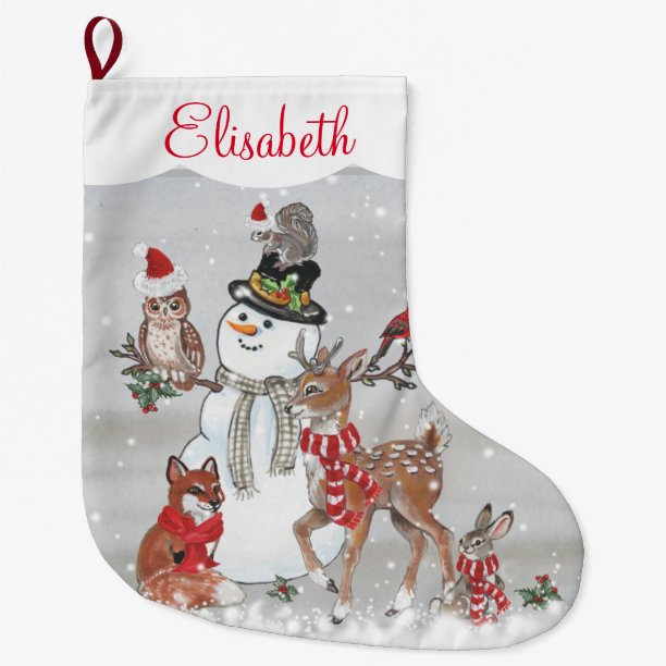 Christmas Cute Reindeer Woodland Animal Snowman Large Christmas Stocking
