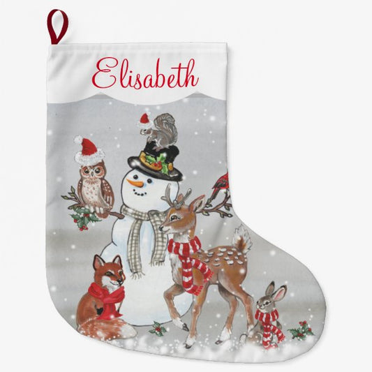 Christmas Cute Reindeer Woodland Animal Snowman Large Christmas Stocking