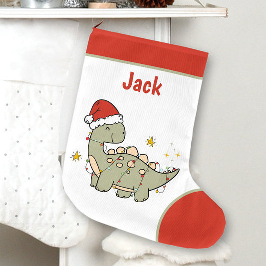 Christmas Dinosaur Santa Hat Name Kids Large Christmas Stocking
