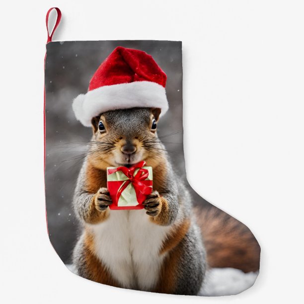 Christmas Fox Squirrel with a Santa Hat Small Christmas Stocking