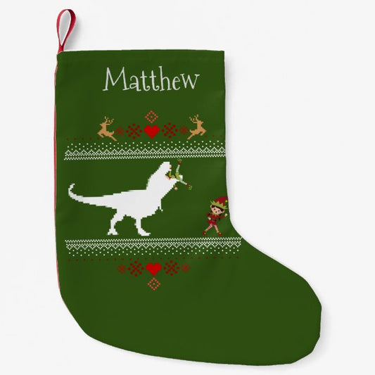 Christmas Holiday Ugly Sweater T-Rex Elf Funny Small Christmas Stocking