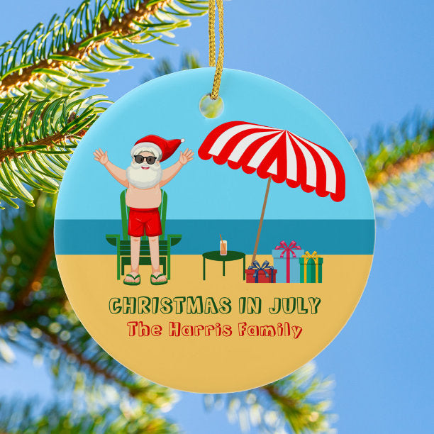 Christmas in July Summer Santa Claus Cute Beach Ceramic Ornament