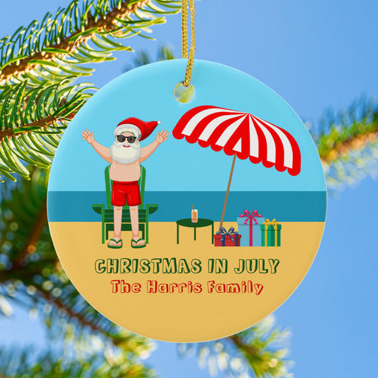 Christmas in July Summer Santa Claus Cute Beach Ceramic Ornament