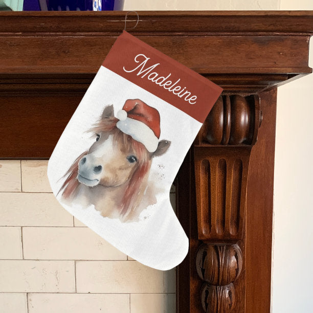 Christmas Pony Cute Equestrian Horse Santa Hat Large Christmas Stocking