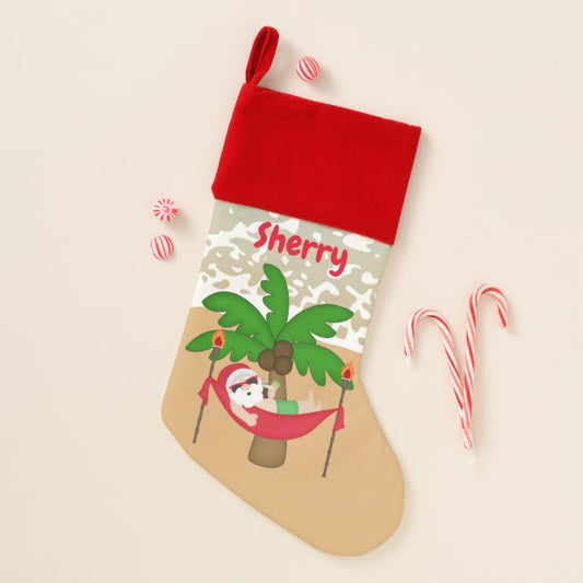 Christmas Santa at the beach add name stocking