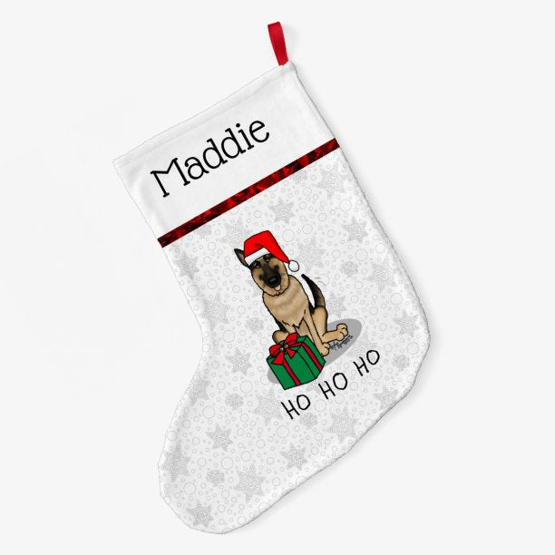 Christmas Santa Hat German Shepherd Dog Cute Large Christmas Stocking