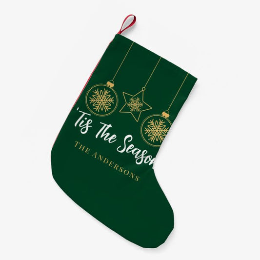 Christmas 'Tis The Season Green Gold, White Family Small Christmas Stocking