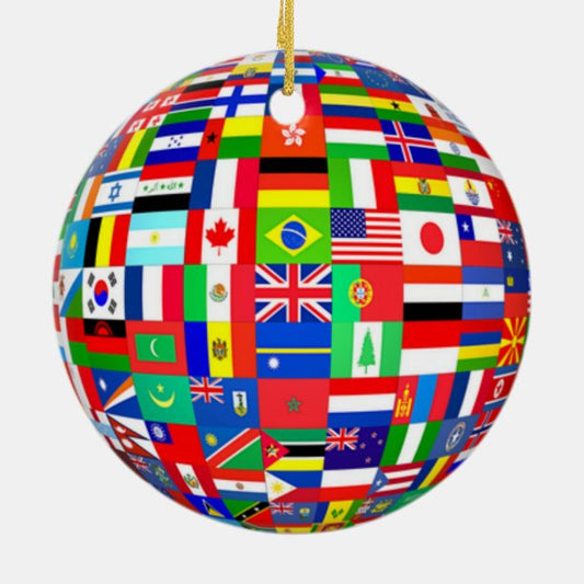 CHRISTMAS TREE ORNAMENT WORLD FLAGS