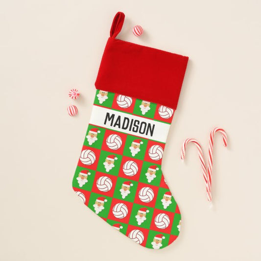 Christmas Volleyball & Santa Custom Player Name Stocking