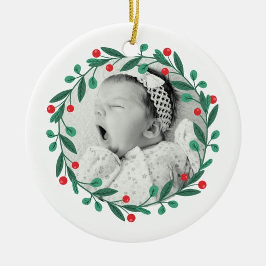 Classic Christmas Wreath Babys 1st Christmas Ceramic Ornament