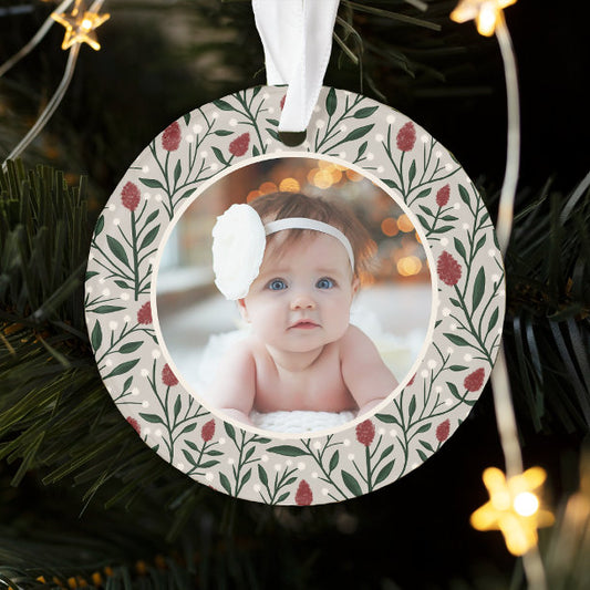 Classic Floral Frame Baby's First Christmas Ornament