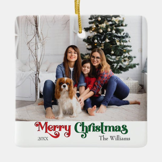 Classic Simple Merry Christmas Ceramic Ornament