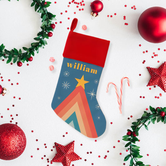 Colorful Red & Blue Retro Groovy Christmas Tree Stocking