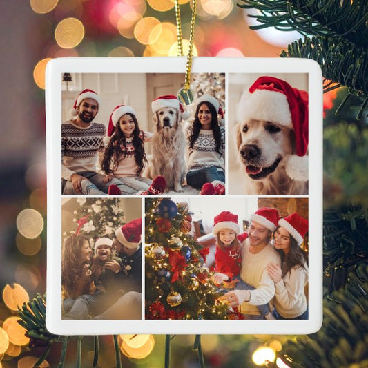 Create Your Own 4 Photo Collage Christmas Ceramic Ornament