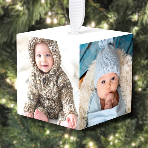 Create Your Own Baby Photo Christmas Cube Ornament