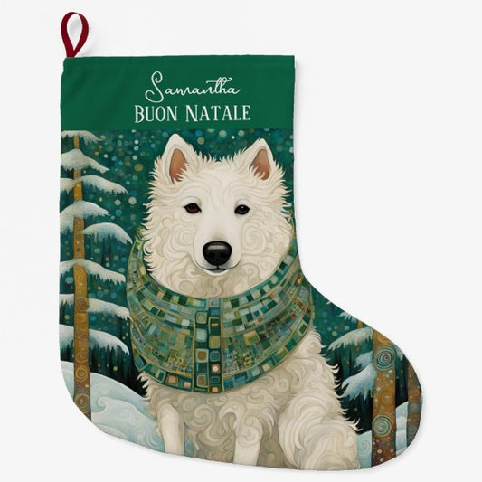 Custom Buon Natale Italian White Wolf Large Christmas Stocking