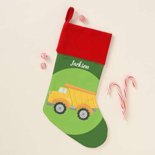 Custom Constuction Kid Dump Truck Christmas Stocking